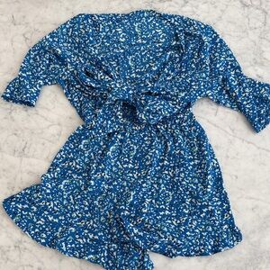 Blue Floral Tie-Front Romper